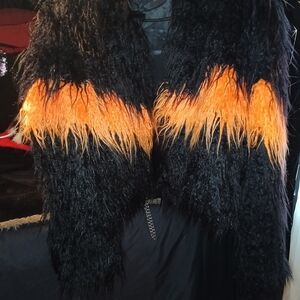 Black and Orange Faux Fur Jacket